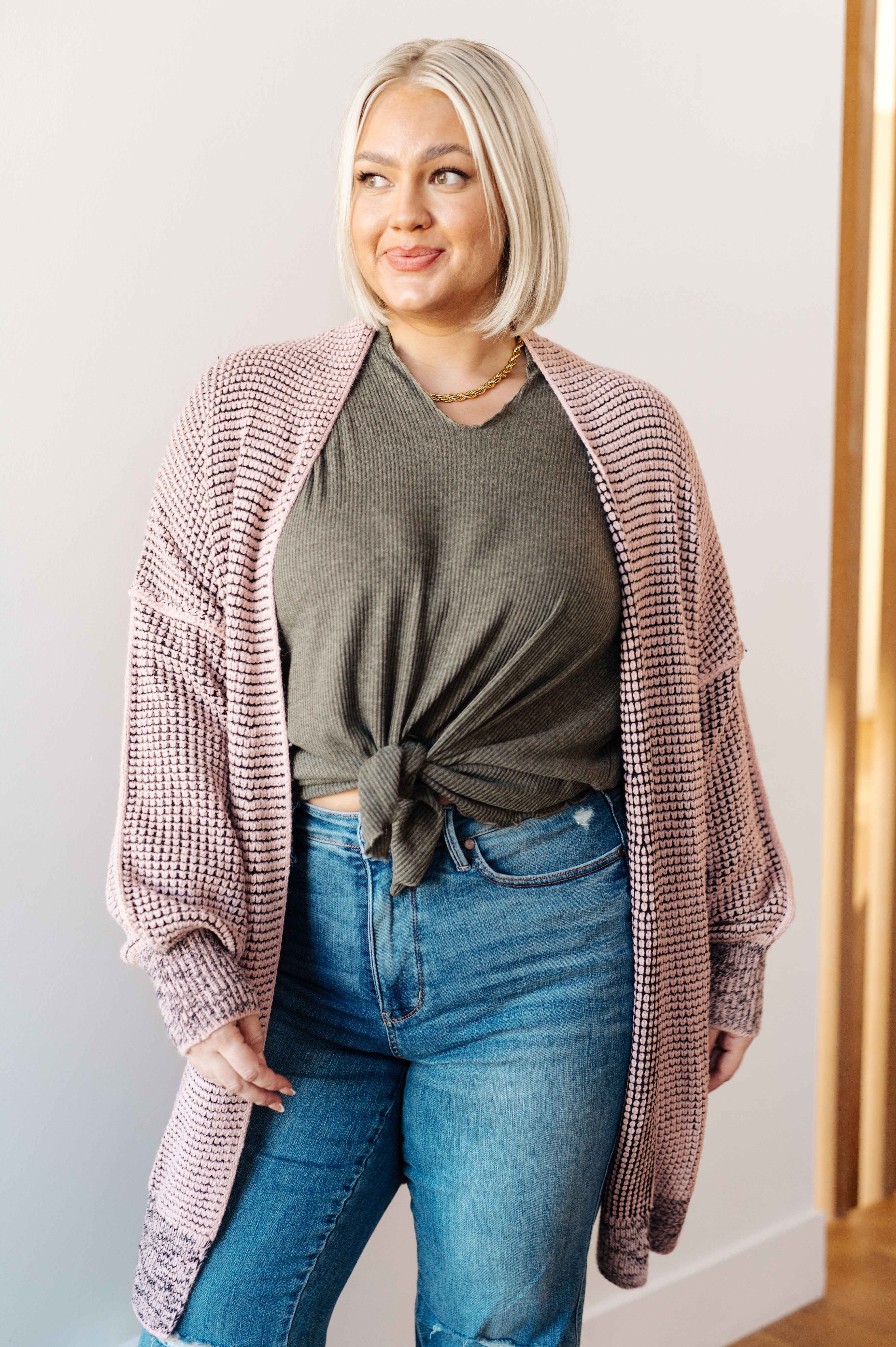 The Way It Was Cardigan in Mauve - Charming Charlie