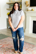 This Little Life Mock Neck Short Sleeve Sweater in Grey - Charming Charlie