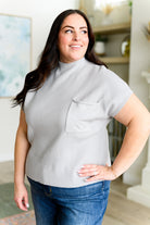This Little Life Mock Neck Short Sleeve Sweater in Grey - Charming Charlie