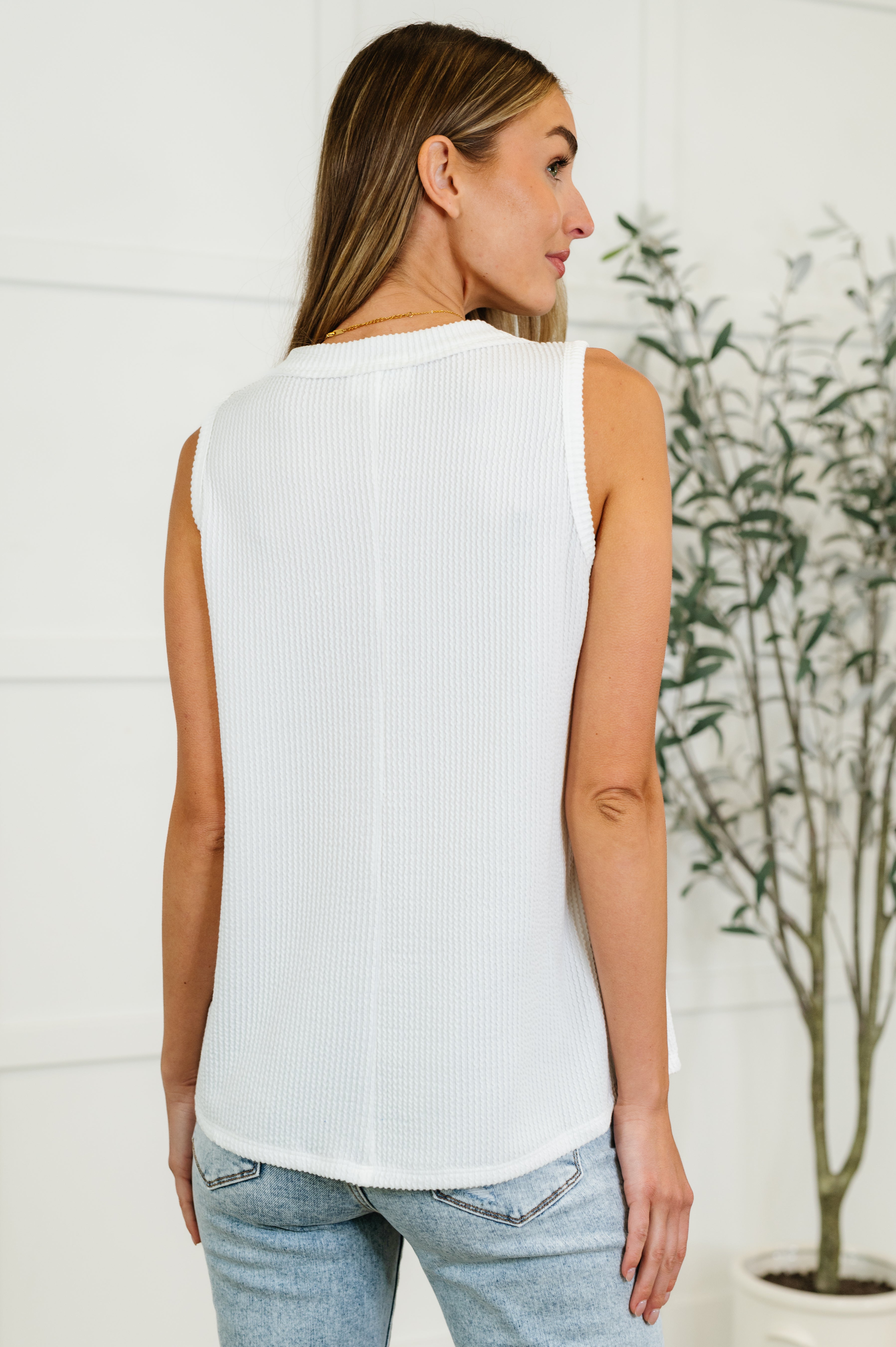 Thread Lightly Ribbed Knit Tank in Ivory - Charming Charlie