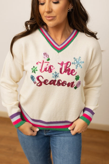 Tis the Season Sequin Cream Sweater - Charming Charlie