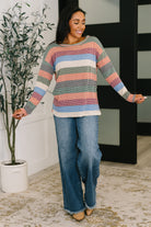 To Be Determined Drop Shoulder Top in Rust, Olive and Blue - Charming Charlie