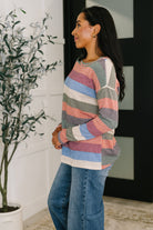 To Be Determined Drop Shoulder Top in Rust, Olive and Blue - Charming Charlie