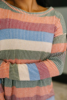 To Be Determined Drop Shoulder Top in Rust, Olive and Blue - Charming Charlie