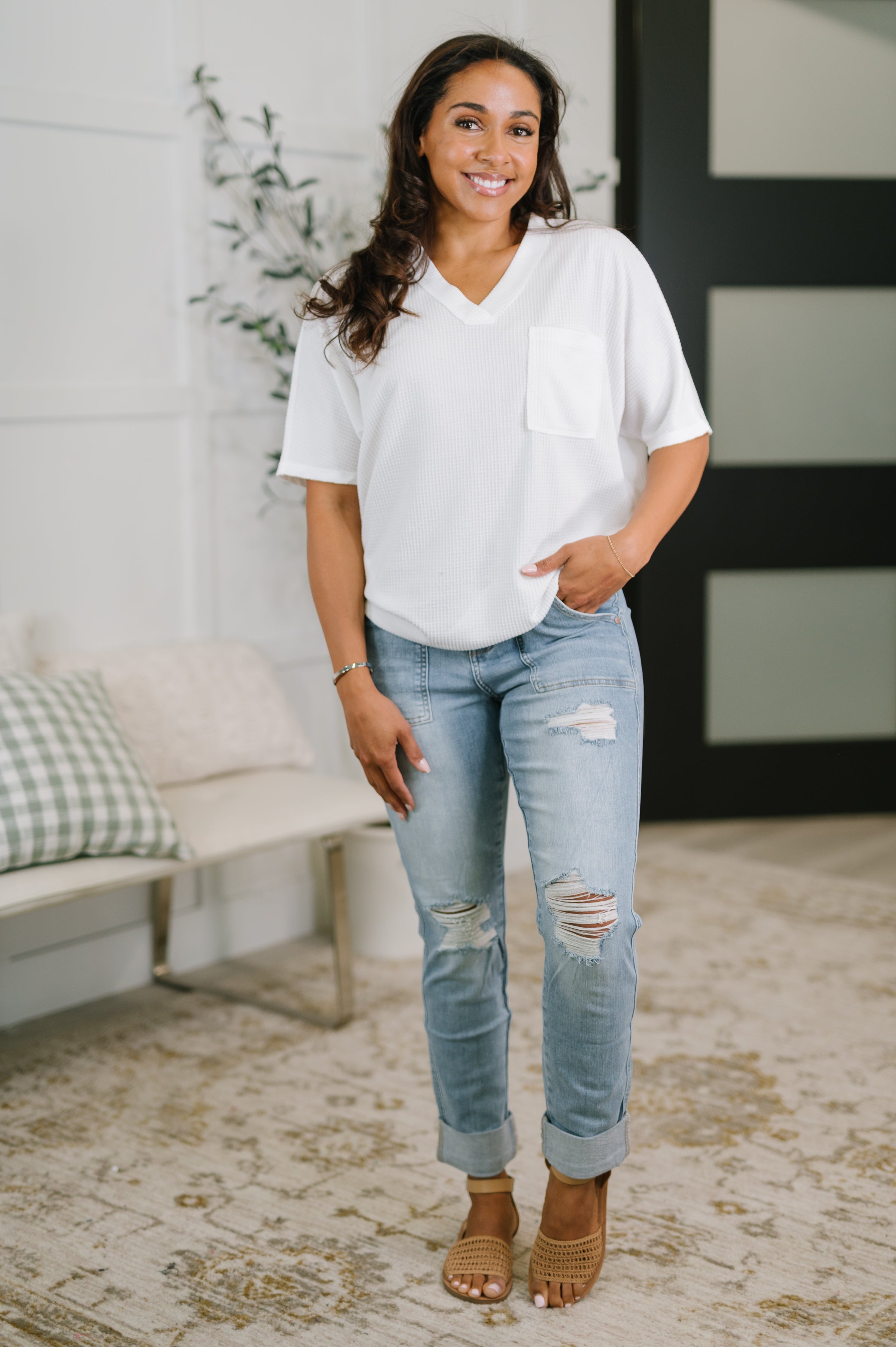 Together We're Unlimited Basic V-Neck Tee in Ivory - Charming Charlie