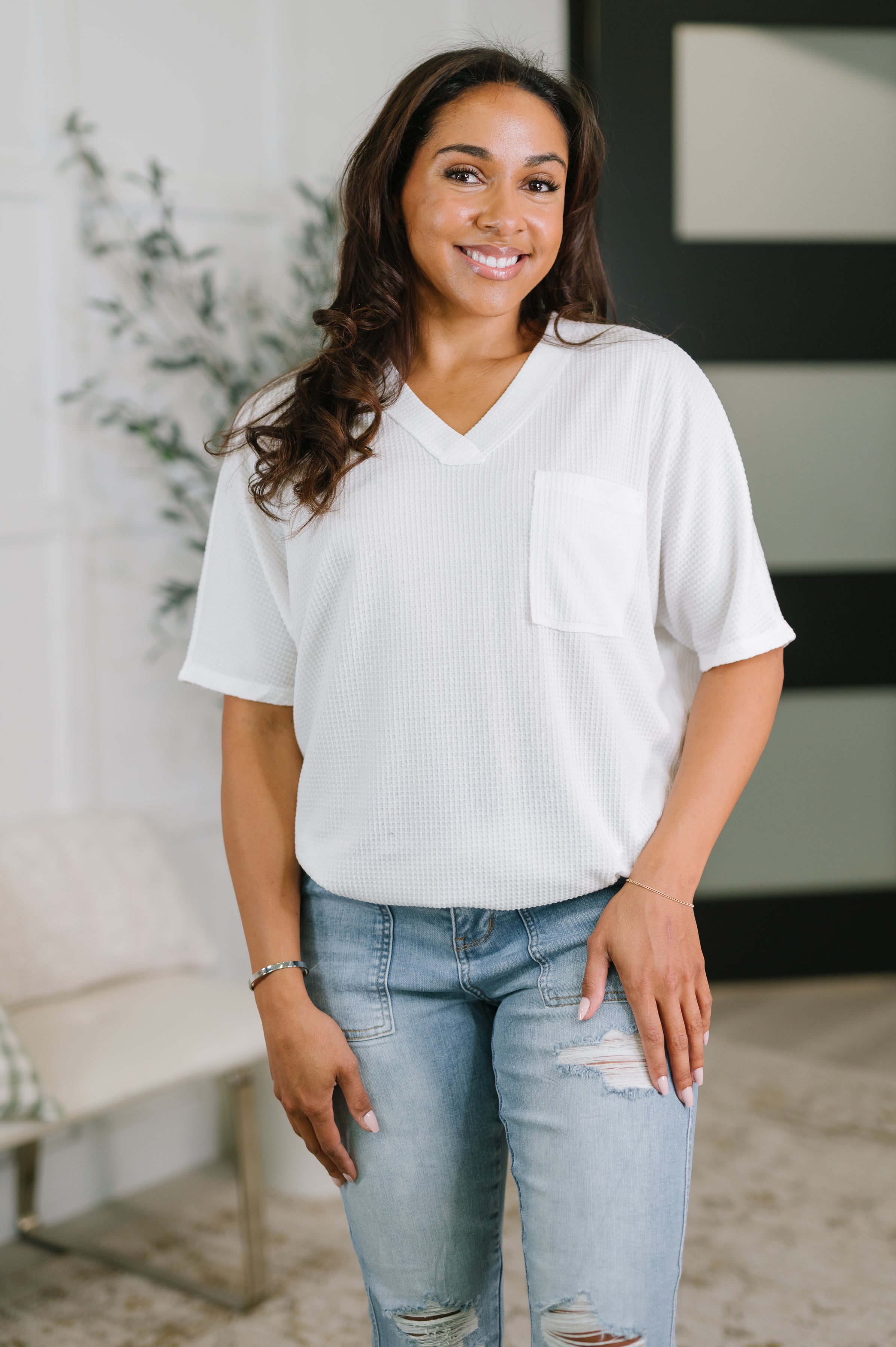 Together We're Unlimited Basic V-Neck Tee in Ivory - Charming Charlie