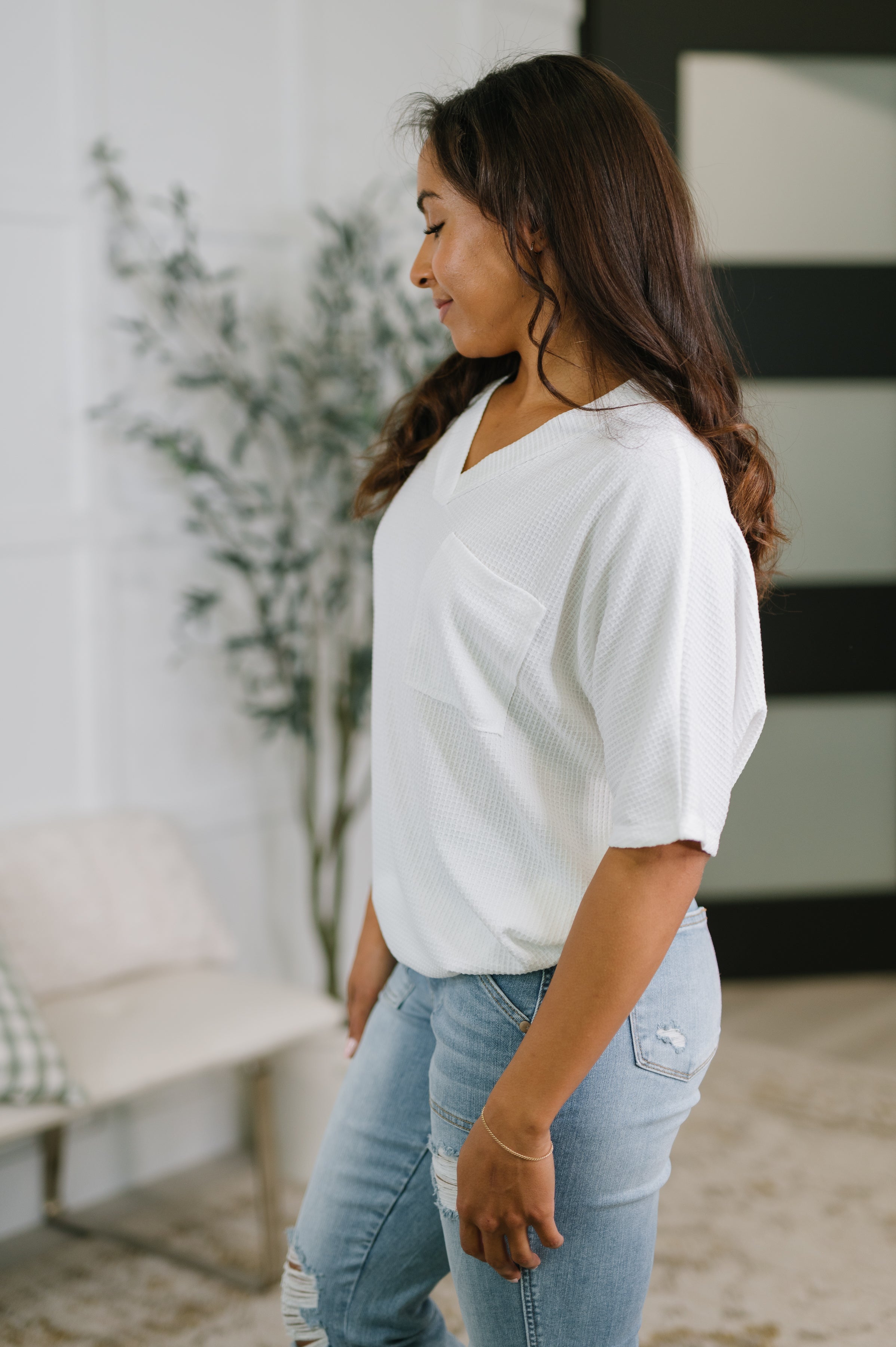 Together We're Unlimited Basic V-Neck Tee in Ivory - Charming Charlie