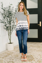 Too Sweet to Share Scalloped Hem Blouse in Ivory and Navy - Charming Charlie