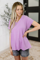 Top Shelf Basic V-Neck Ribbed Tee in Lavender - Charming Charlie