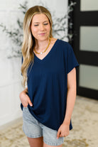 Top Shelf Basic V-Neck Ribbed Tee in Navy - Charming Charlie
