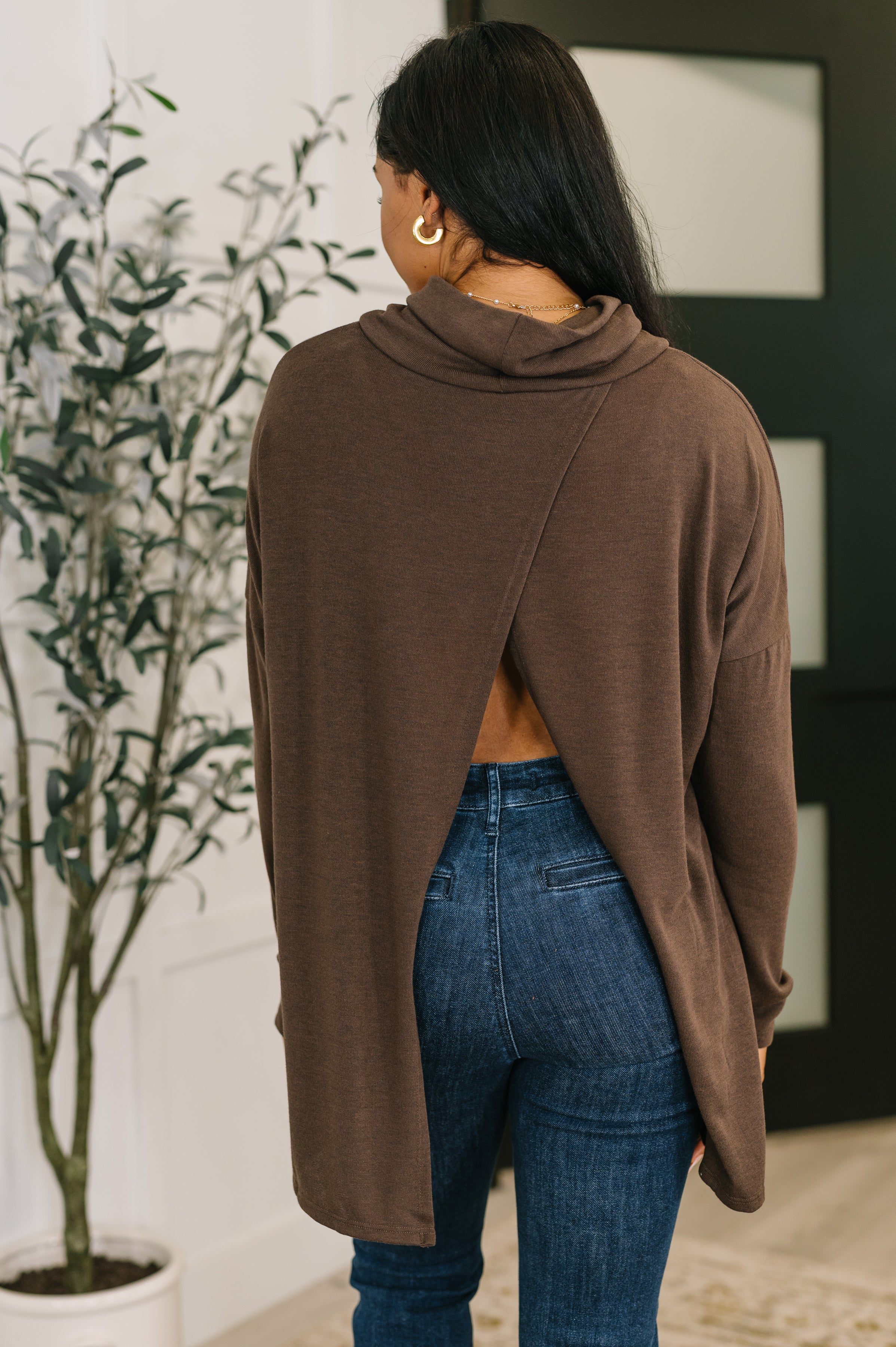 Travel Destination Cowl Neck Pullover in Chocolate - Charming Charlie