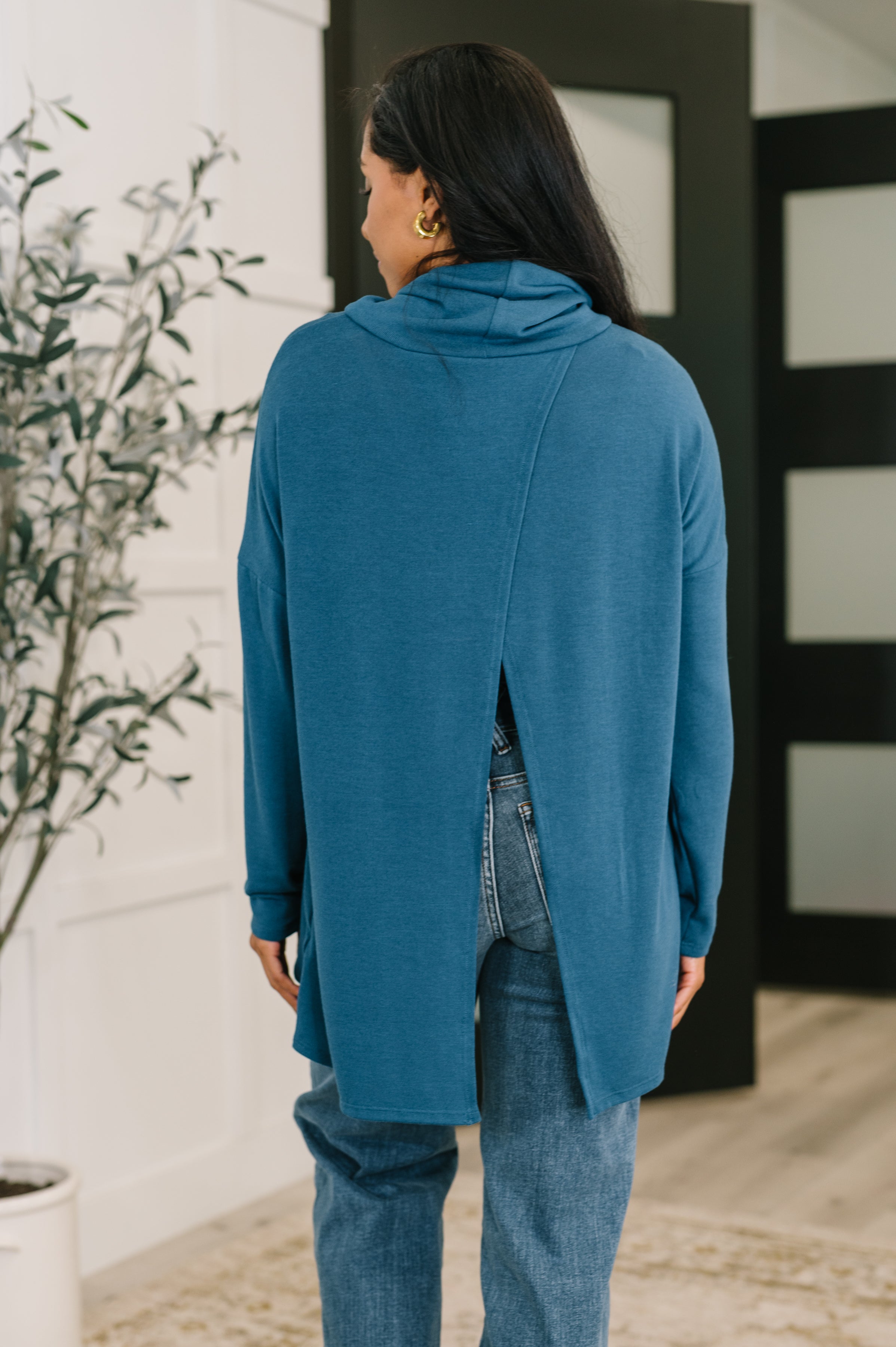 Travel Destination Cowl Neck Pullover in Dark Teal - Charming Charlie