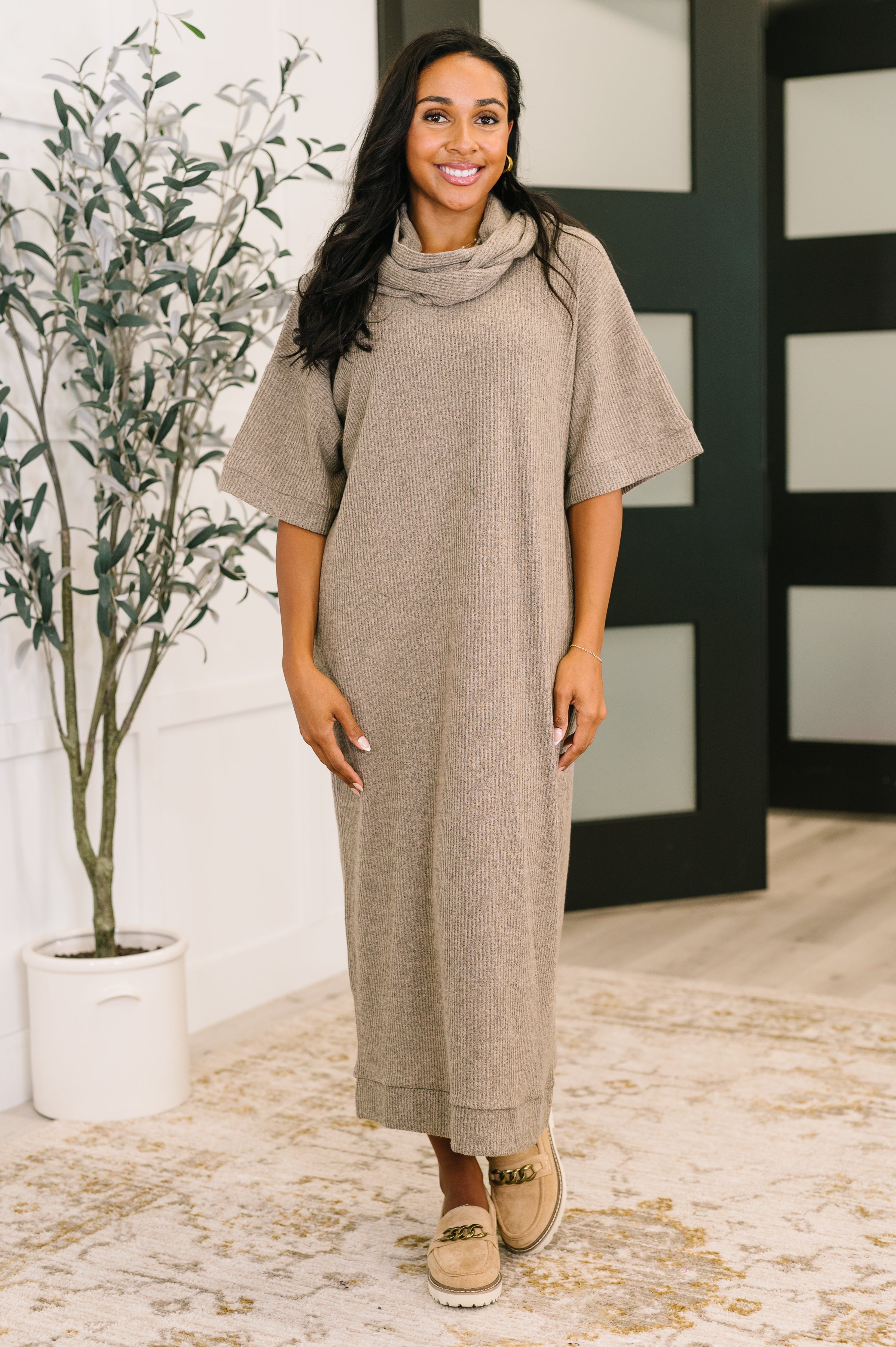Travel Envy Ribbed Knit Dress in Light Coco - Charming Charlie