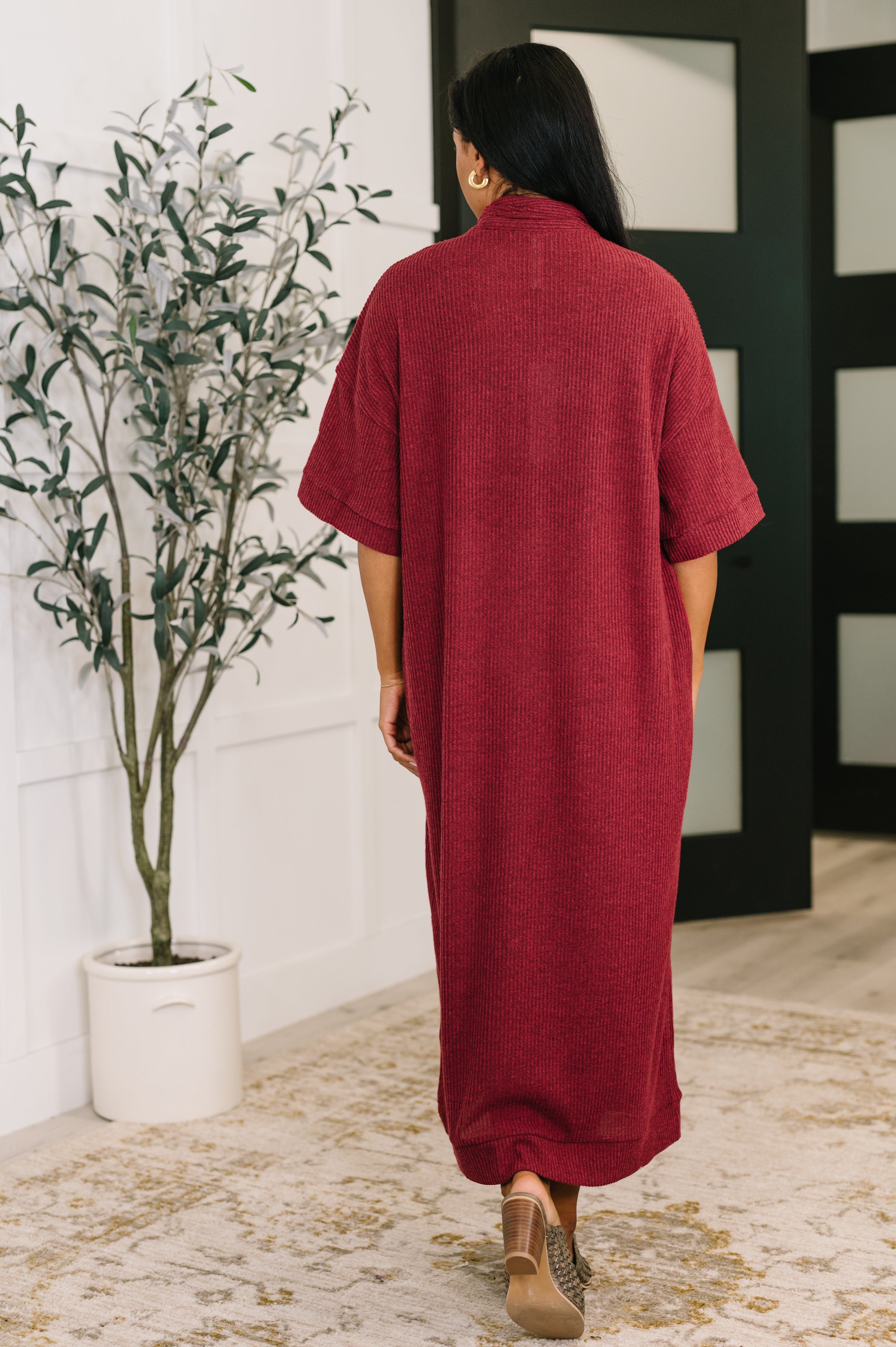 Travel Envy Ribbed Knit Dress in Wine - Charming Charlie