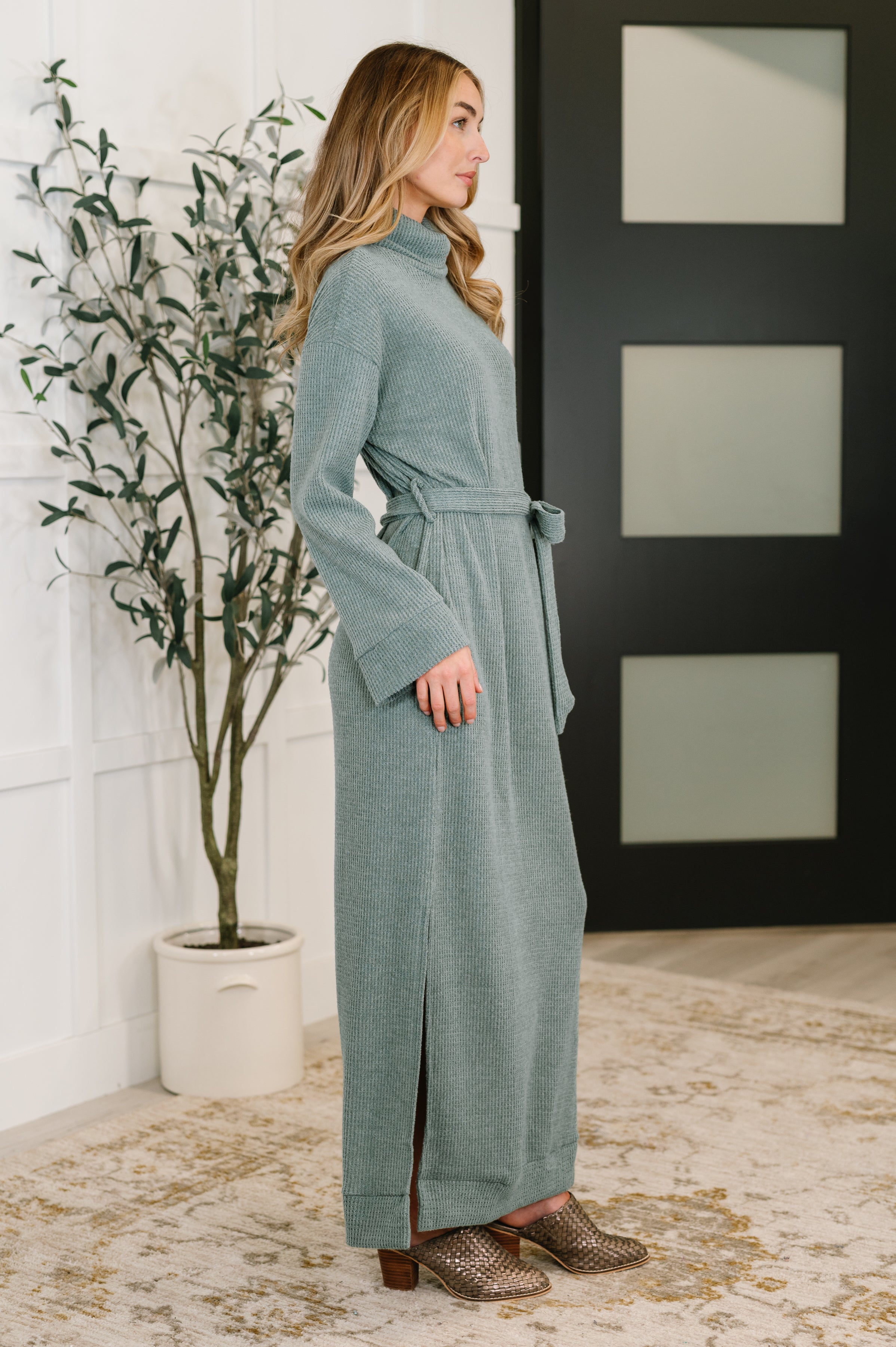 Travel Plush Knit Dress in Soft Teal - Charming Charlie
