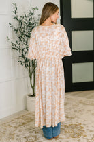 Tropical Print Gauze Kimono with Elastic Waist Tie in Milk Tea - Charming Charlie