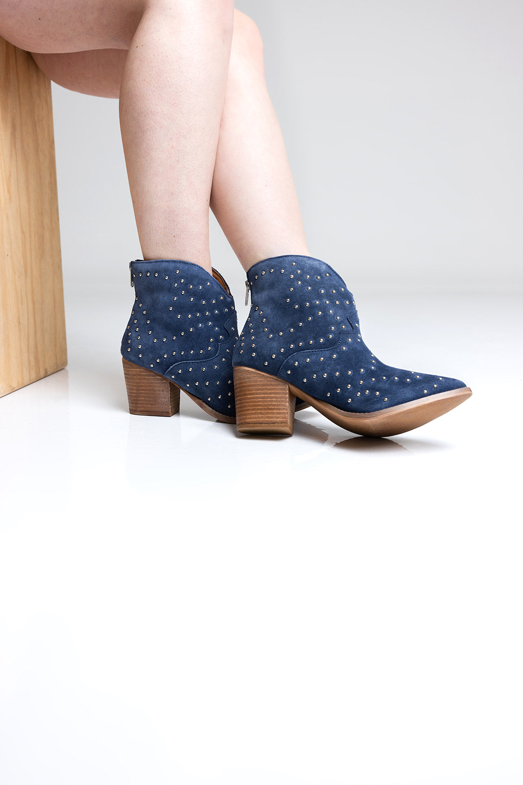 Twilight Studded Heeled Ankle Boot in Denim - Charming Charlie