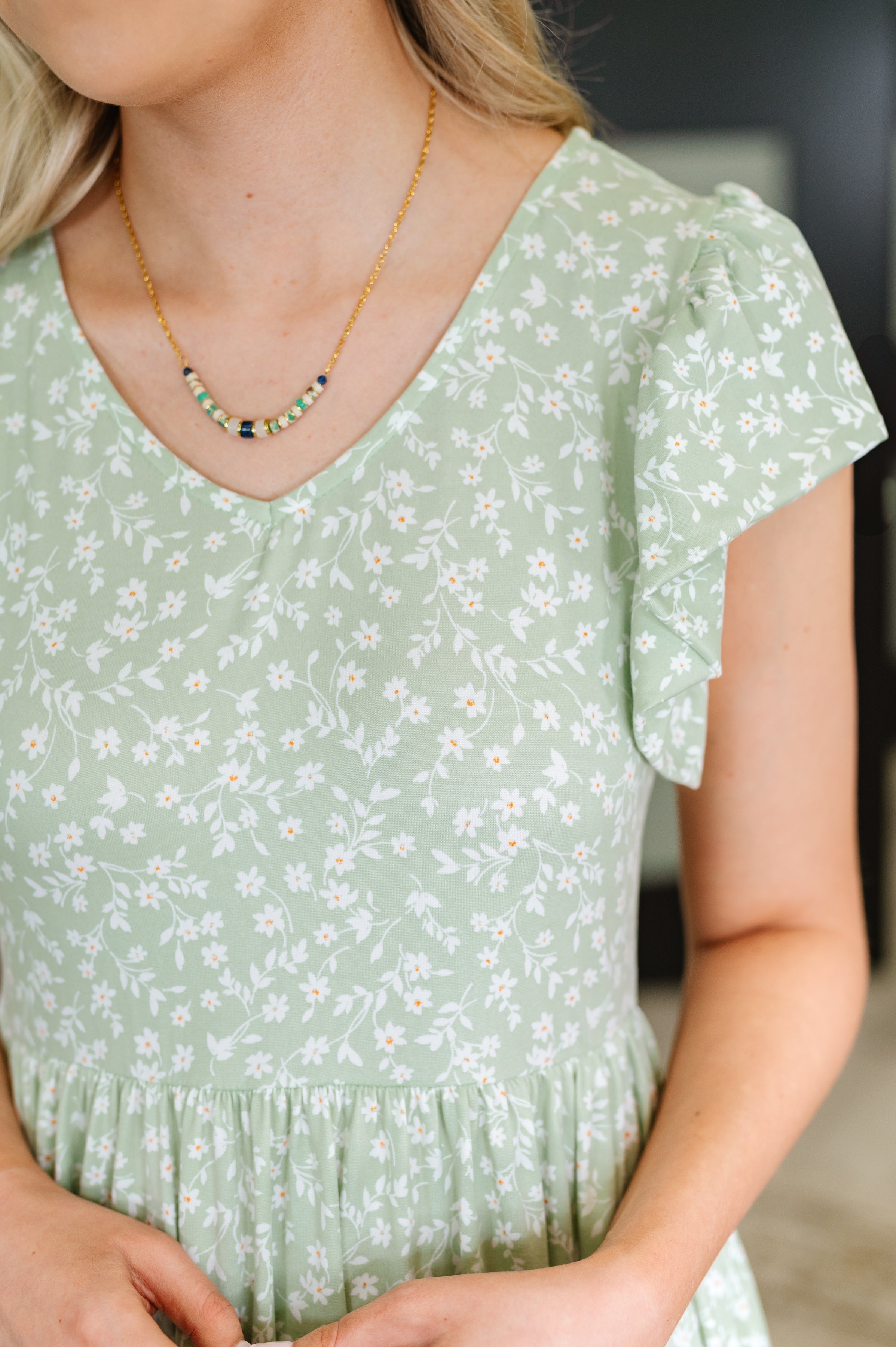 Twirl Me Softly Flutter Sleeve Dress in Sage - Charming Charlie