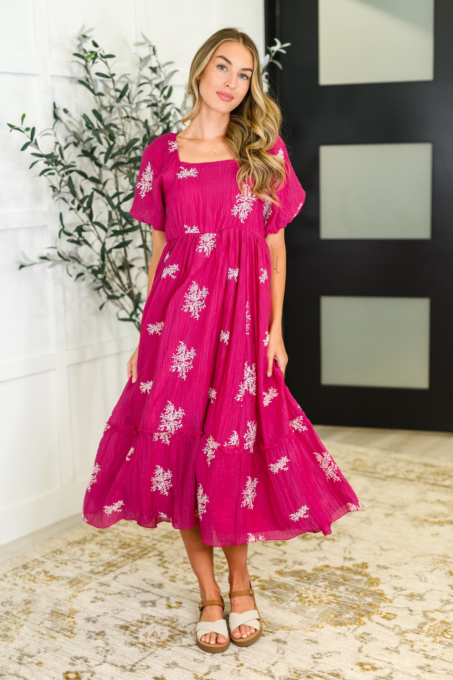 Twirl in Bloom Square Neck Dress in Hot Pink - Small Twirl in Bloom Square Neck Dress in Hot Pink - Small