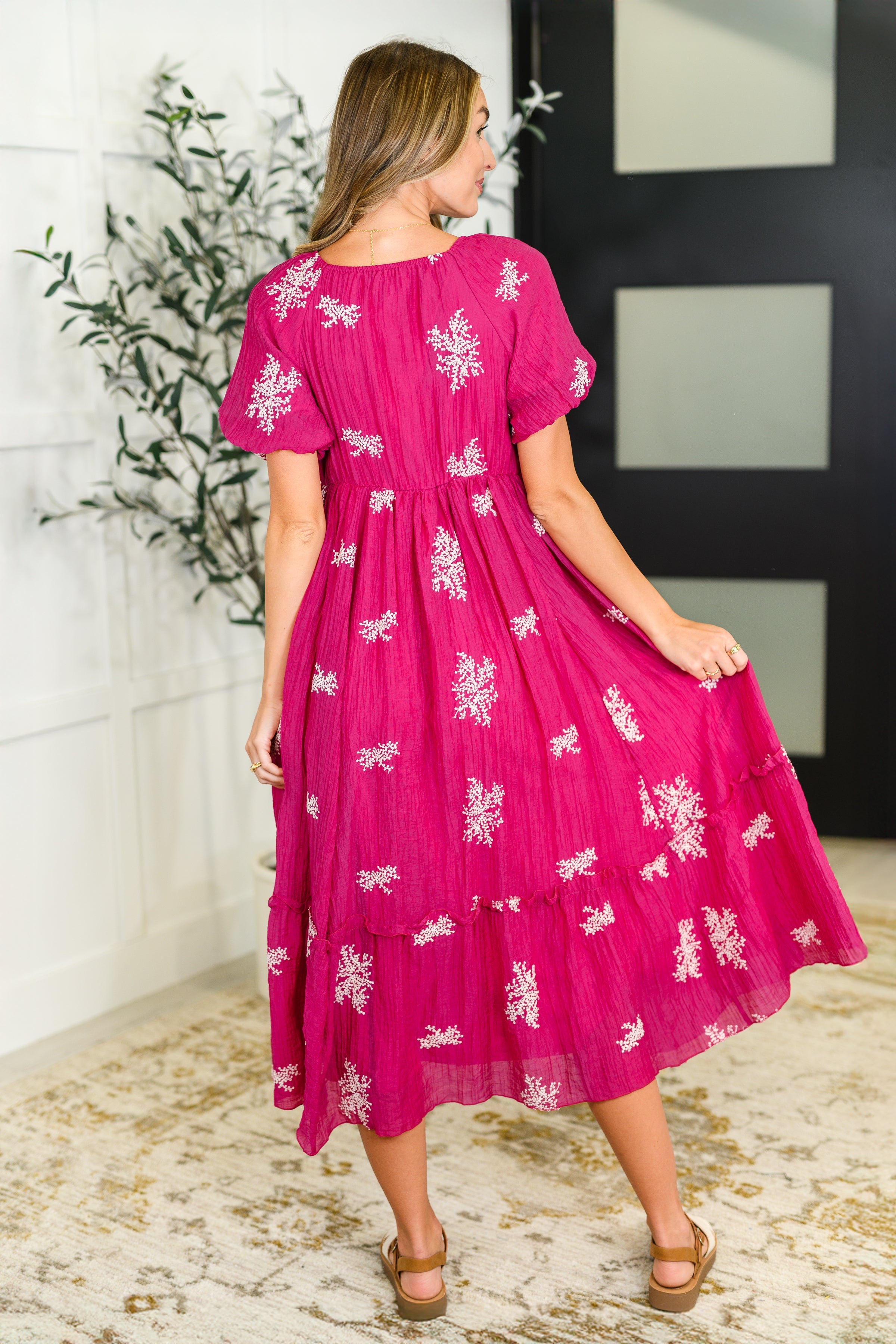 Twirl in Bloom Square Neck Dress in Hot Pink - Charming Charlie