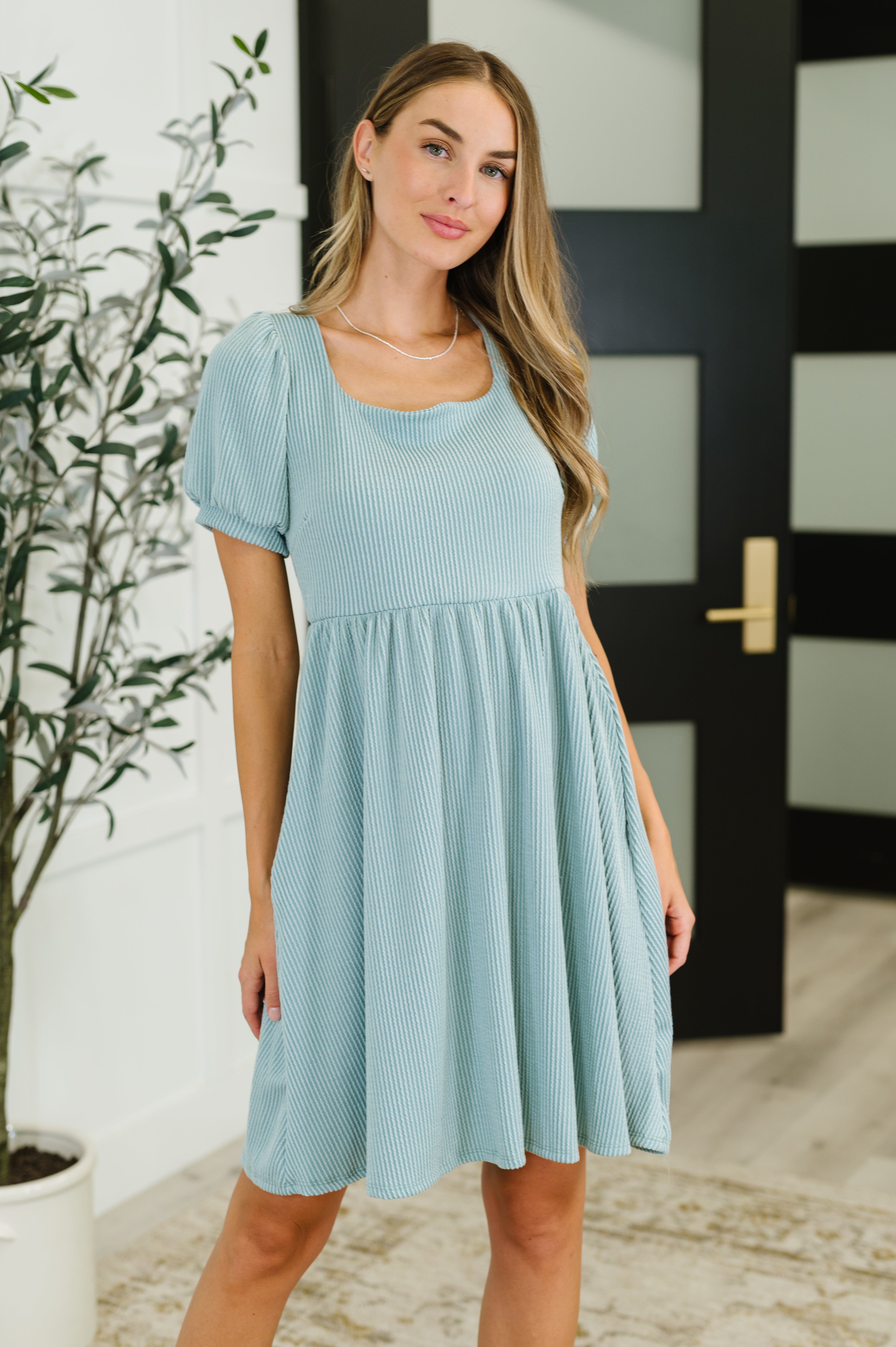 Twirlin’ Dirty Cable Ribbed Knit Dress in Sage Green - Charming Charlie