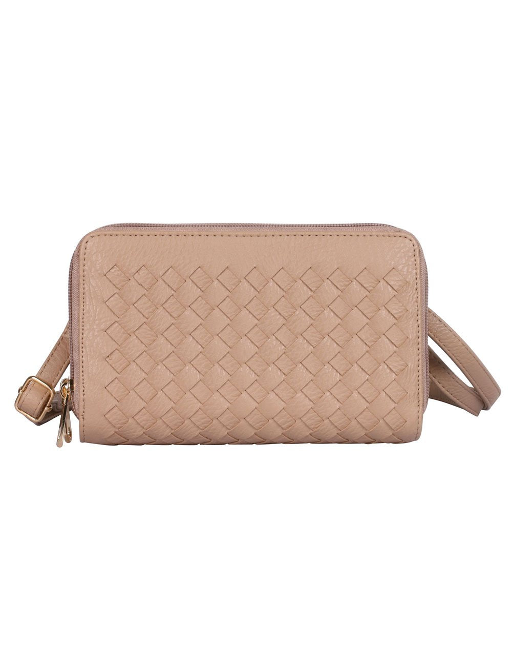 Ellen RFID Blocking Woven Crossbody Phone Wallet Taupe - karlahanson.com