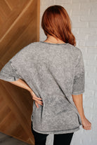 Unbothered Mineral Wash Top in Grey - Charming Charlie