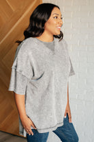 Unbothered Mineral Wash Top in Grey - Charming Charlie
