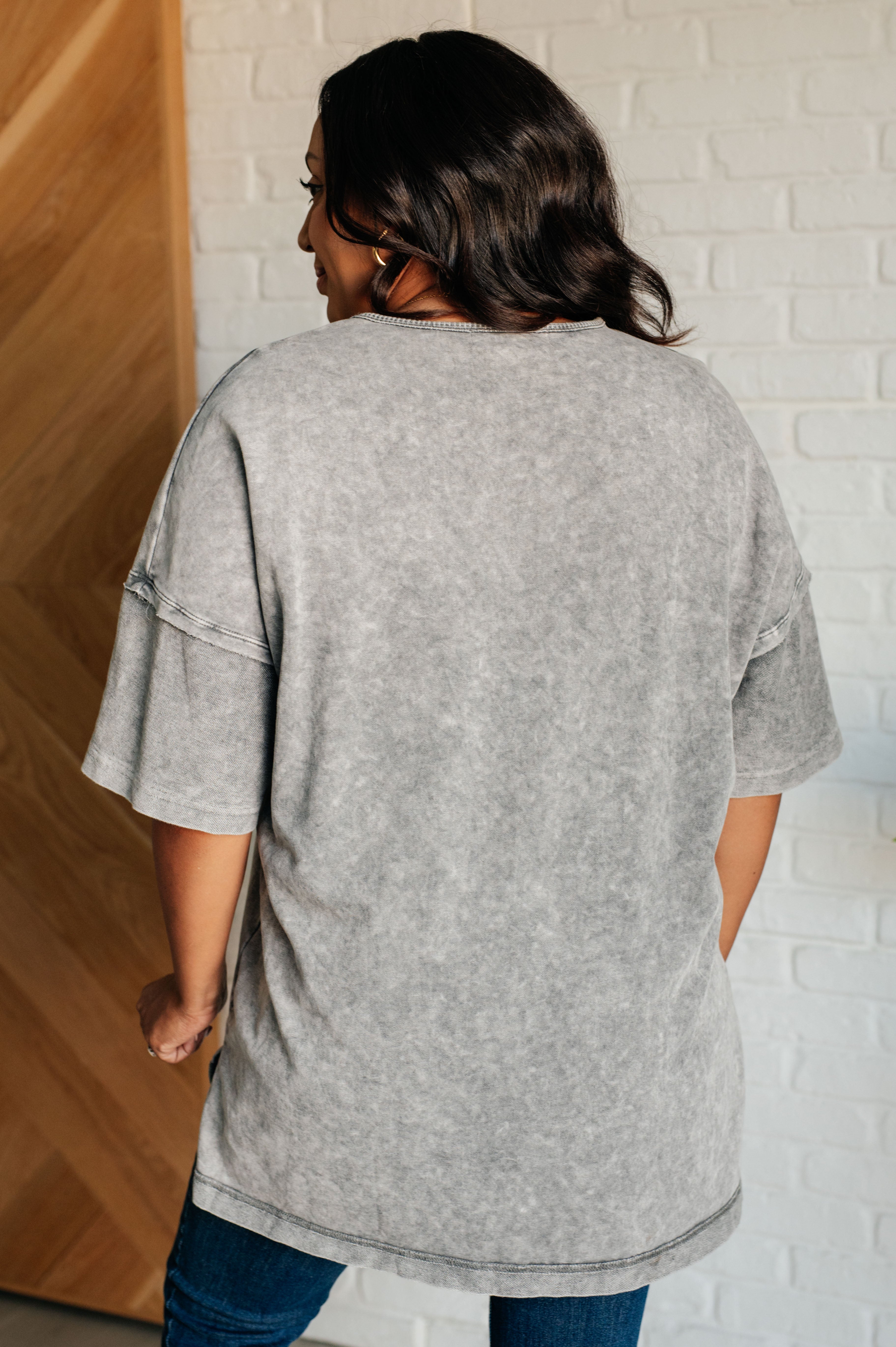 Unbothered Mineral Wash Top in Grey - Charming Charlie
