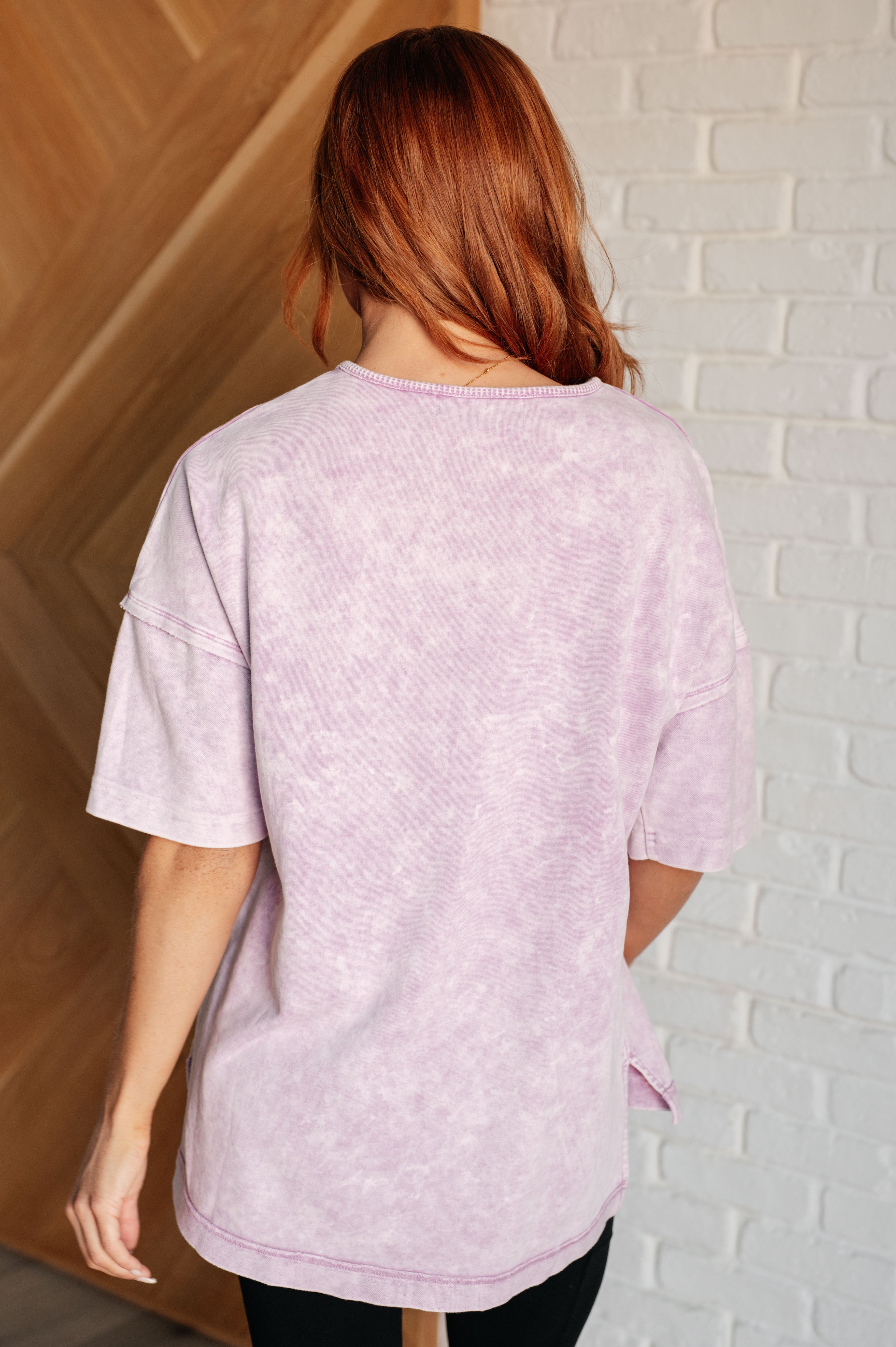 Unbothered Mineral Wash Top in Orchid Petal - Charming Charlie