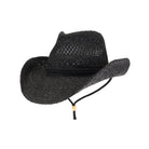 Black C.C solid cowboy hat with open weave and chin strap