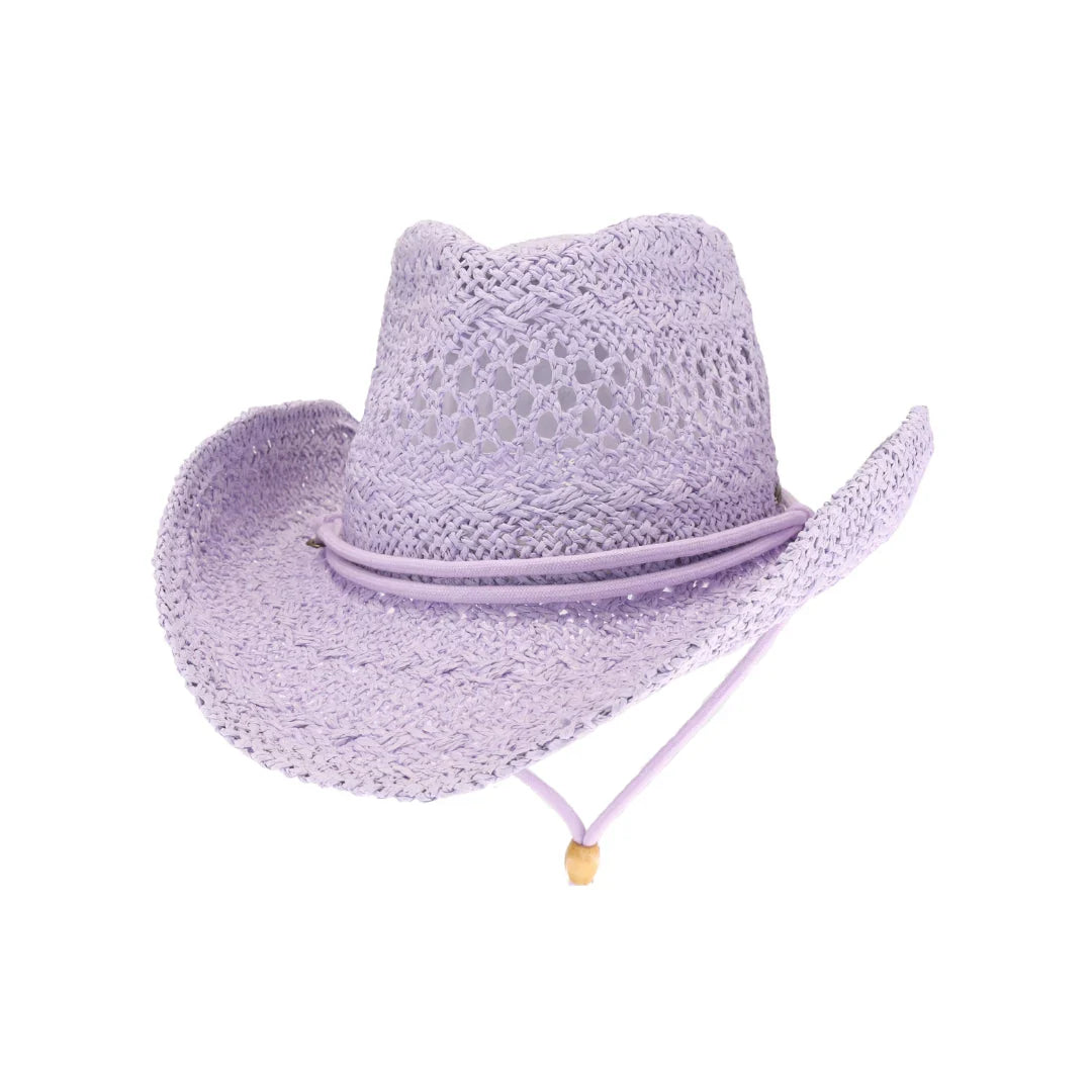 Lavender C.C solid cowboy hat with open weave and chin strap
