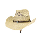 Natural C.C open-weave cowboy hat with turquoise accent and chin strap