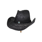 Black C.C open-weave cowboy hat with turquoise accent and chin strap