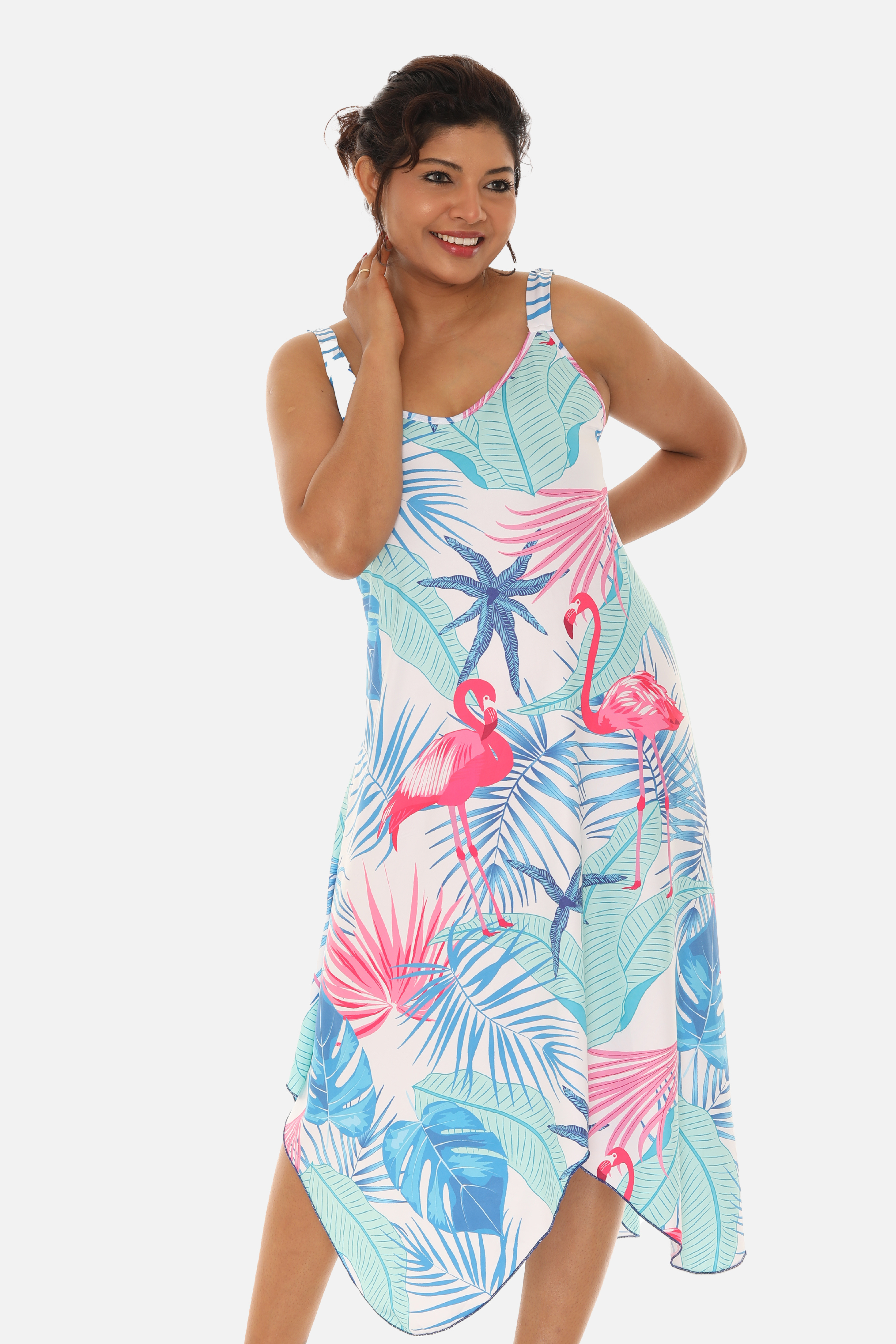 Tropical Chevron Handkerchief Midi Dress
