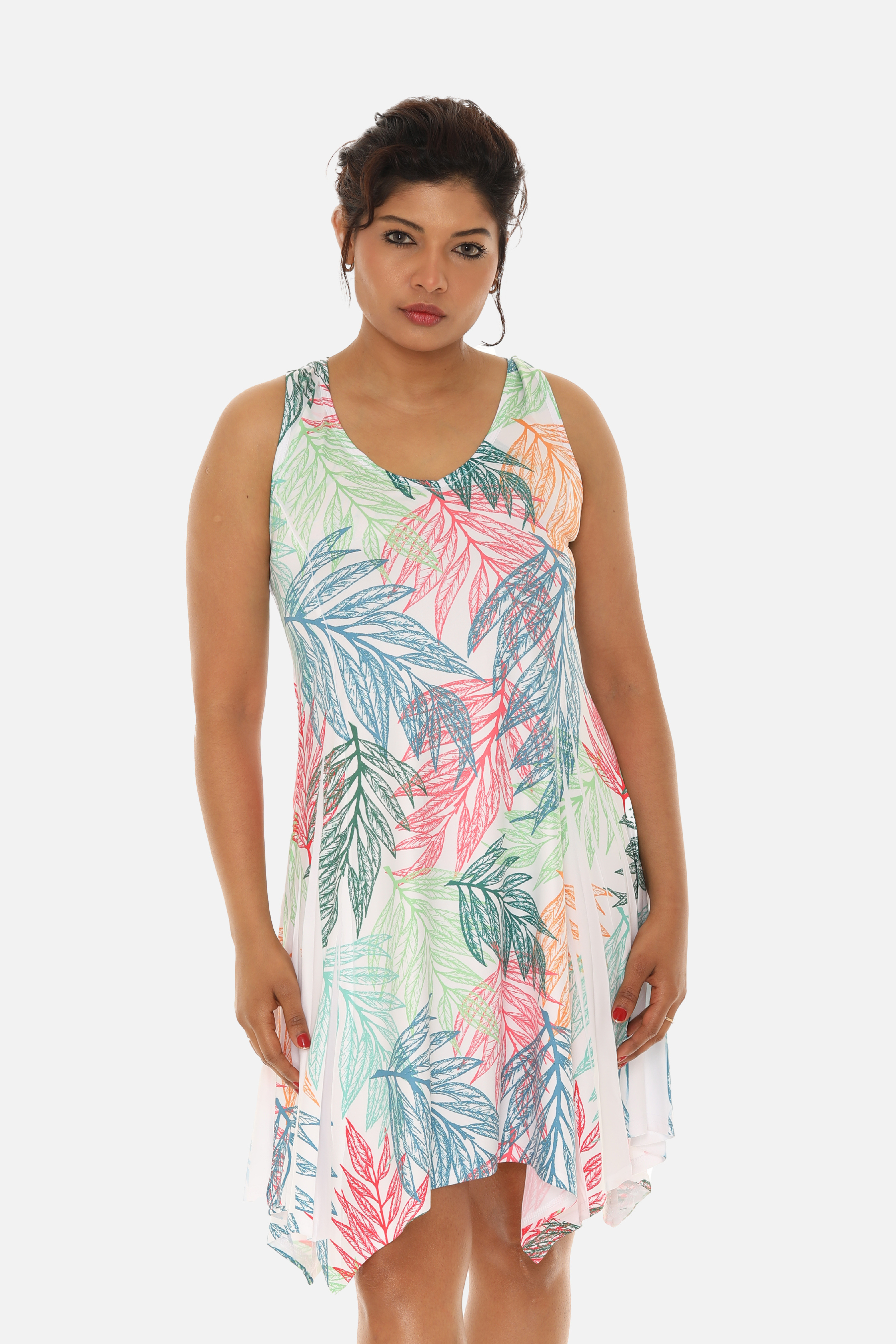Women's Palm Leaf Print Beach Dress with Racer Back