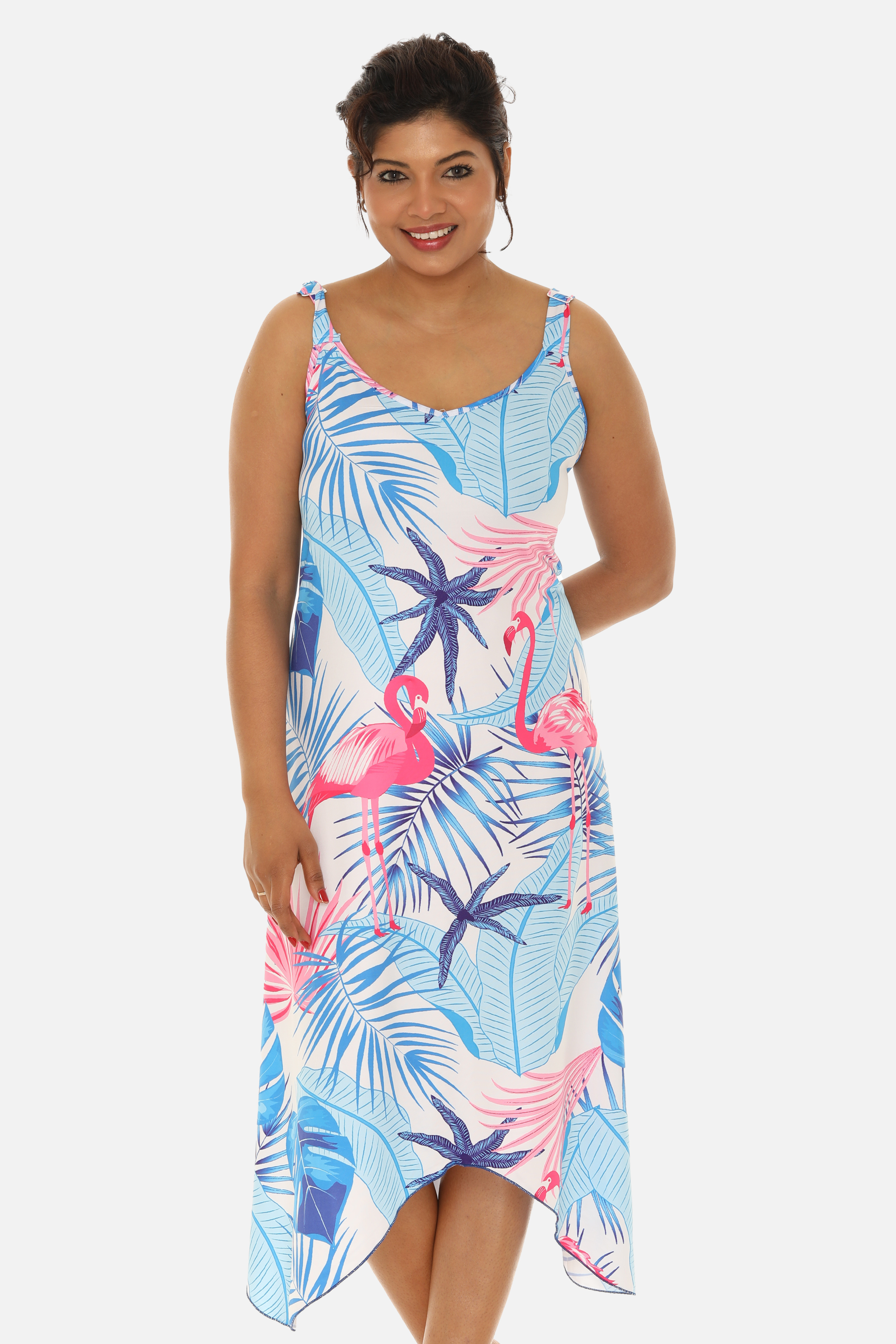 Tropical Chevron Handkerchief Midi Dress