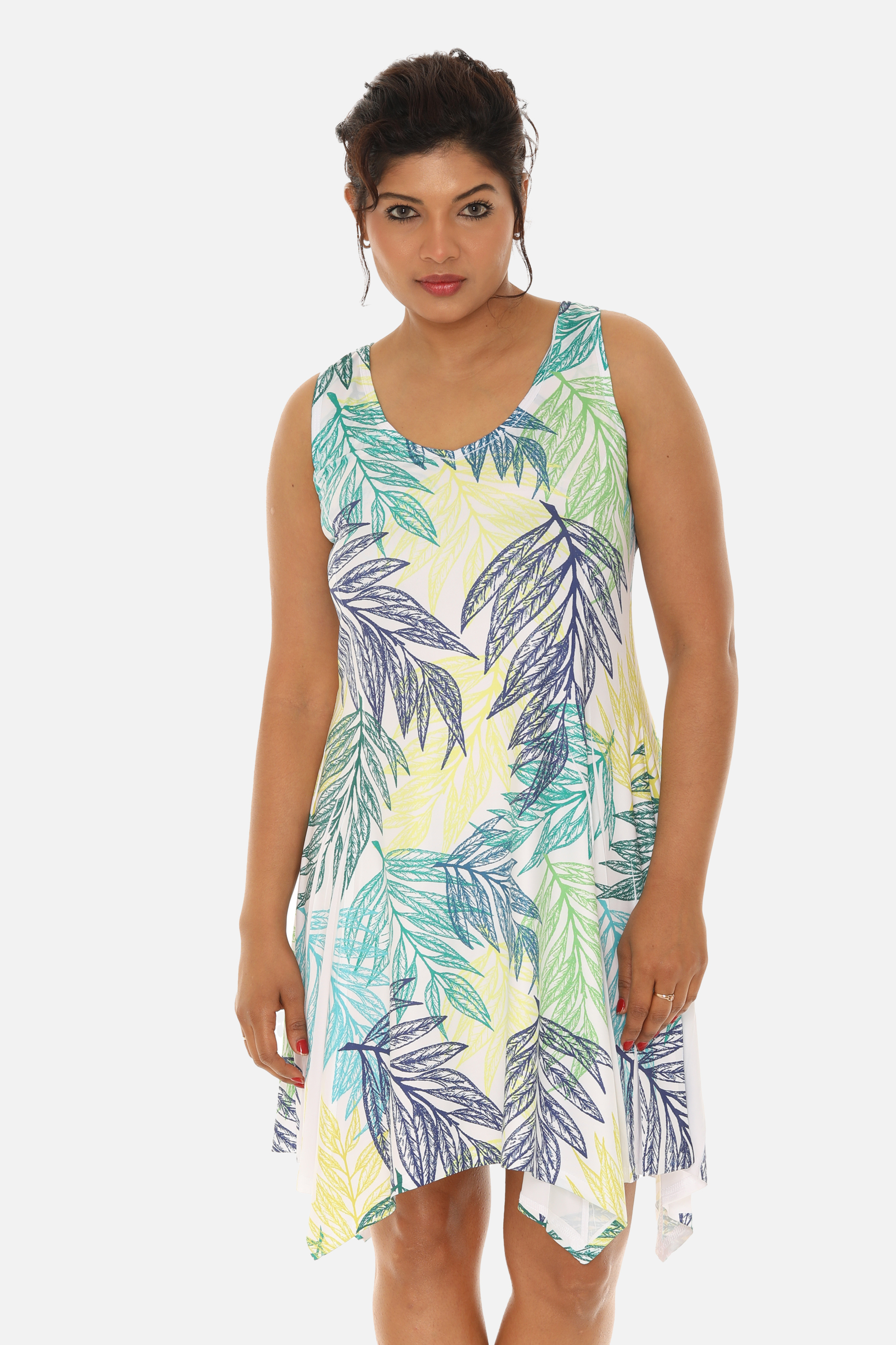 Women's Palm Leaf Print Beach Dress with Racer Back
