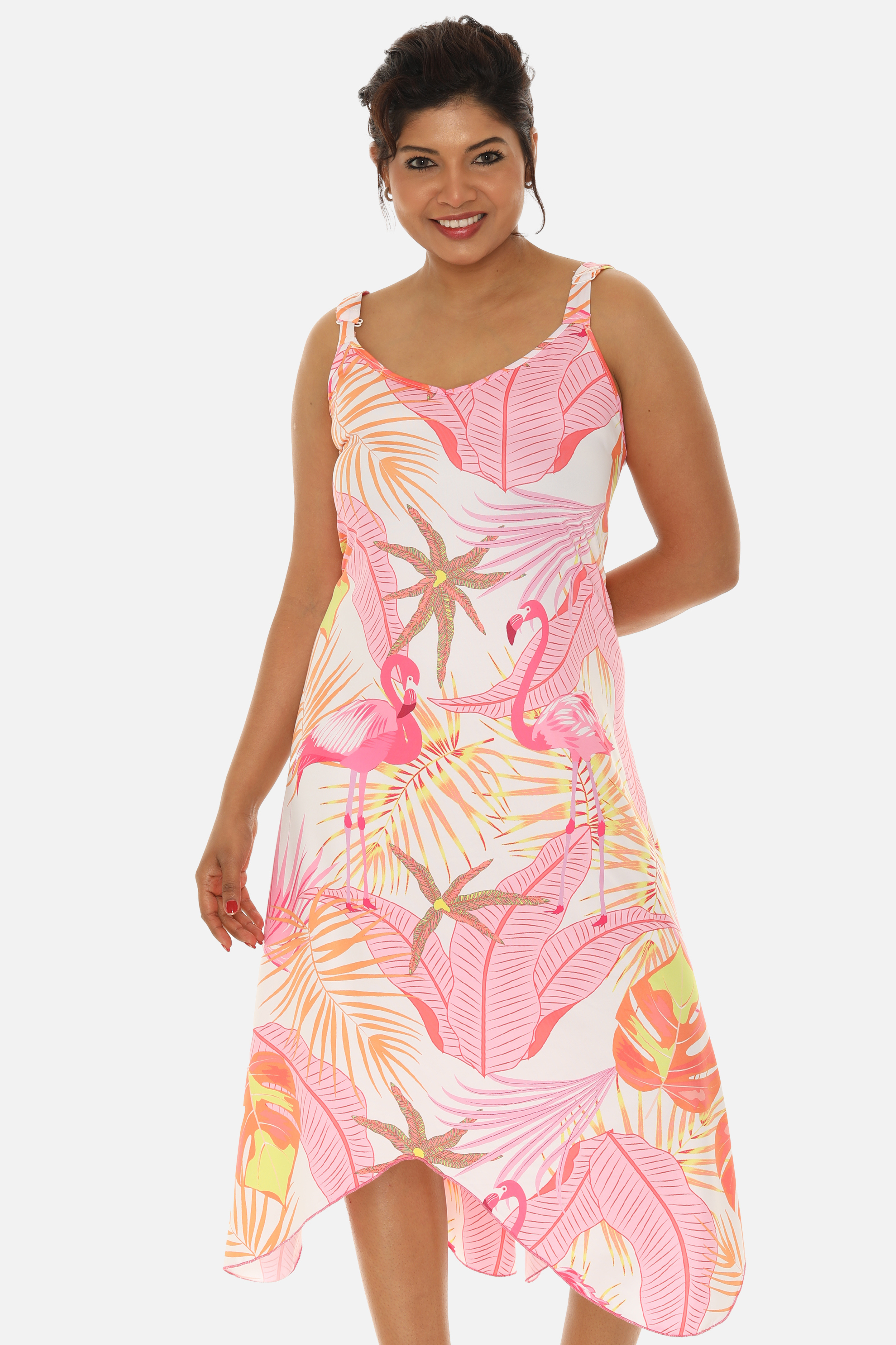 Tropical Chevron Handkerchief Midi Dress