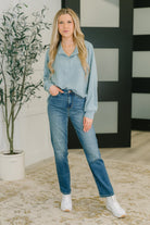 Urban Flux Scooped Hi-Low Long Pullover in Blue Grey - Charming Charlie