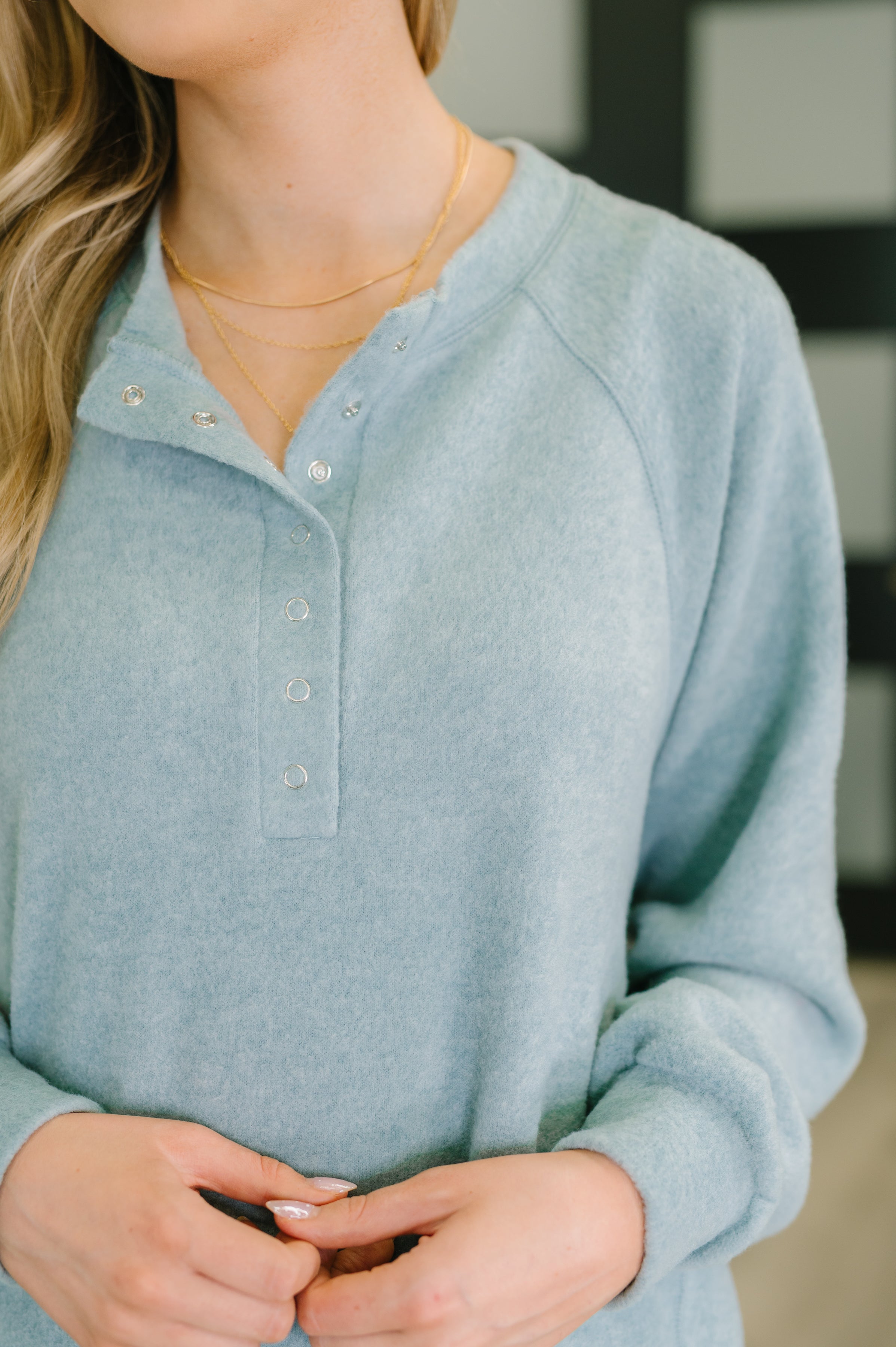Urban Flux Scooped Hi-Low Long Pullover in Blue Grey - Charming Charlie