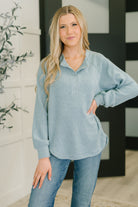 Urban Flux Scooped Hi-Low Long Pullover in Blue Grey - Charming Charlie