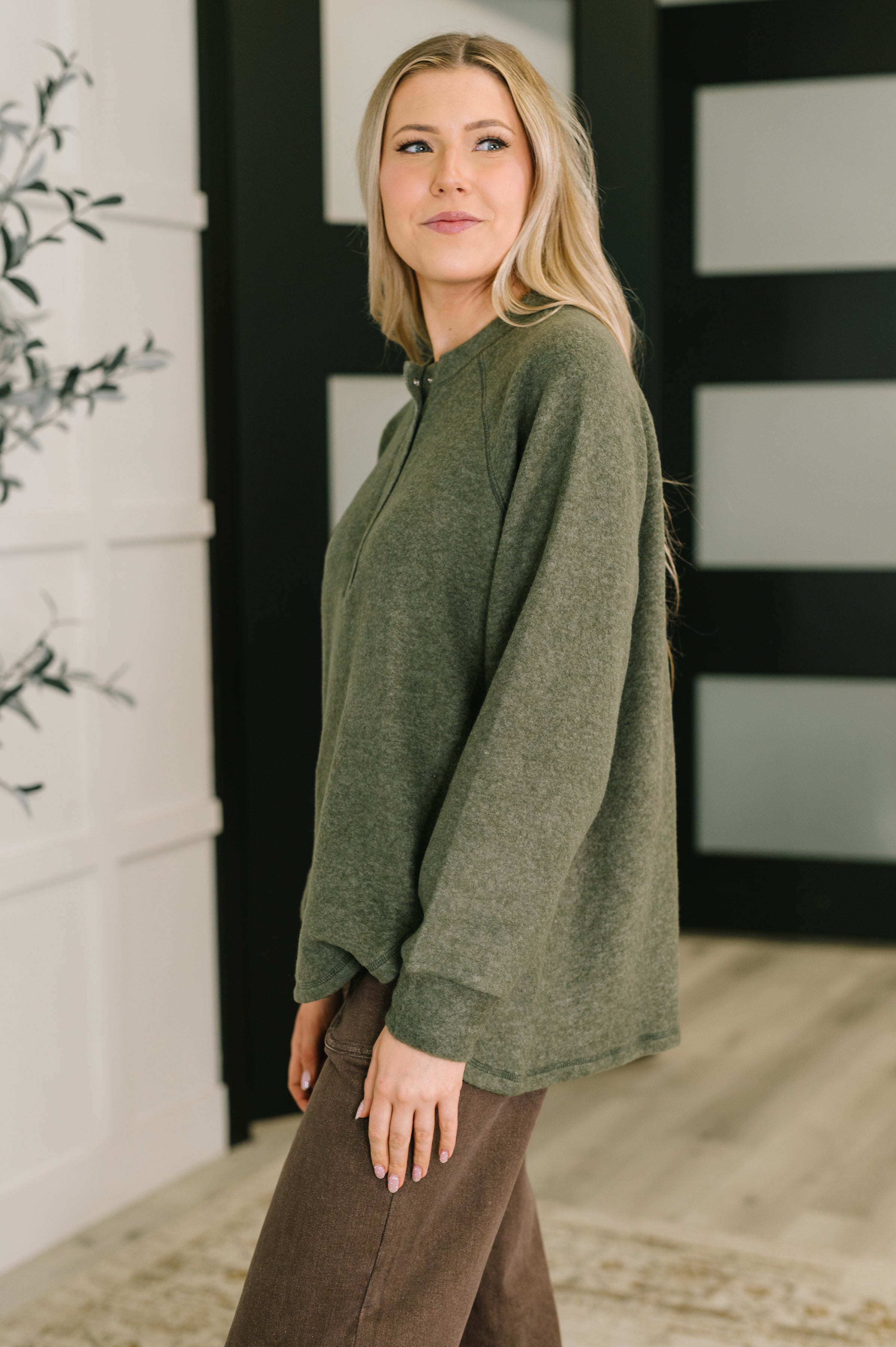 Urban Flux Scooped Hi-Low Long Pullover in Olive - Charming Charlie