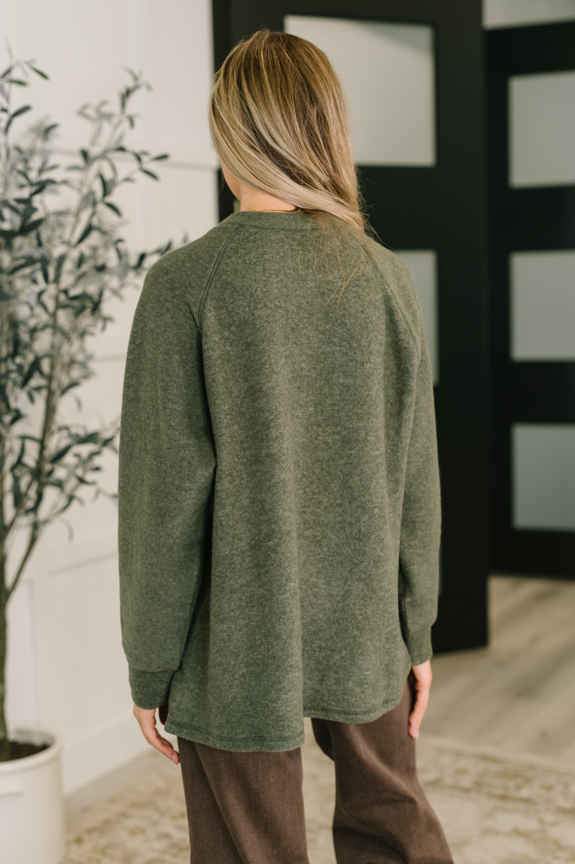 Urban Flux Scooped Hi-Low Long Pullover in Olive - Charming Charlie