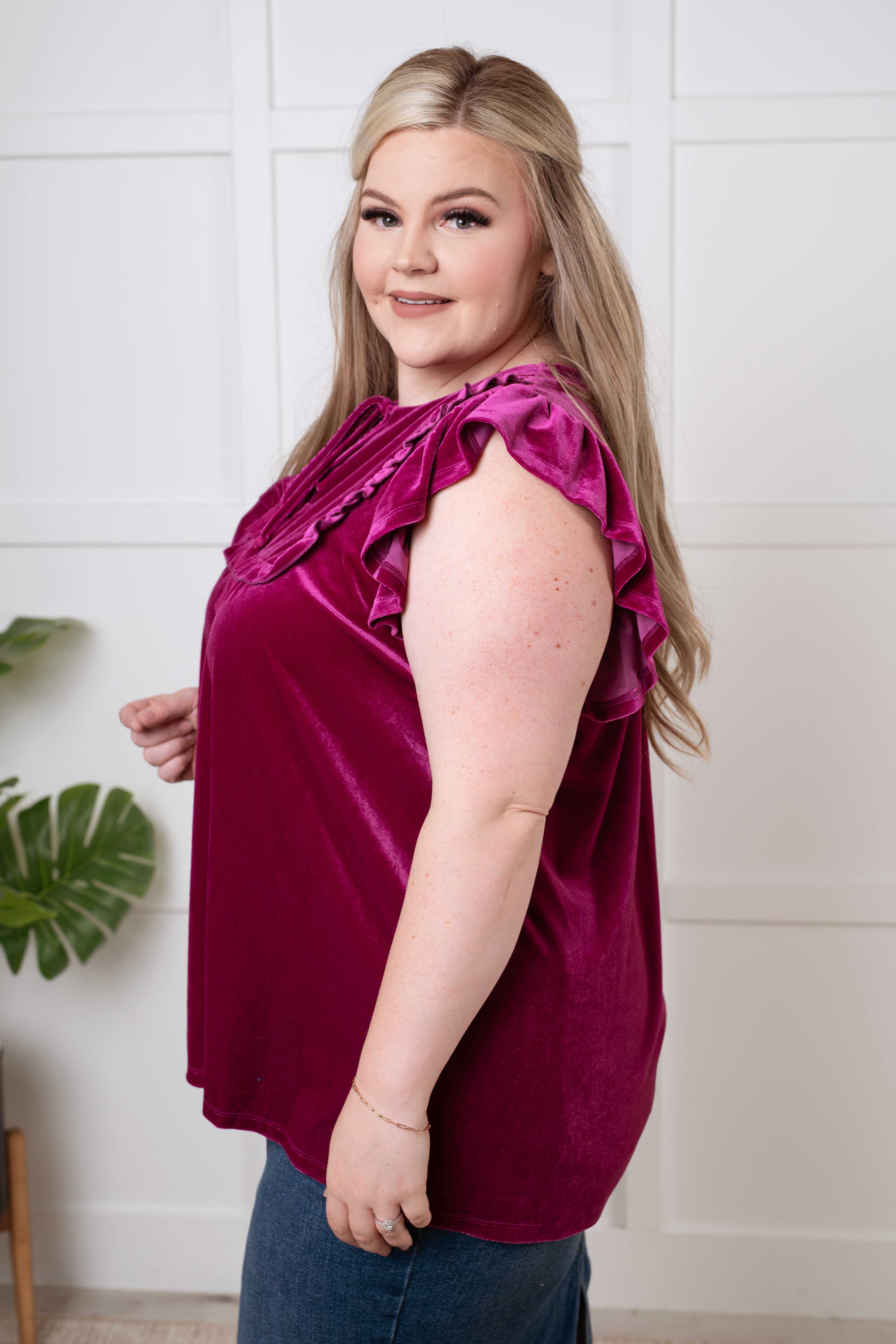 Velveteen Queen Blouse in Magenta - Charming Charlie