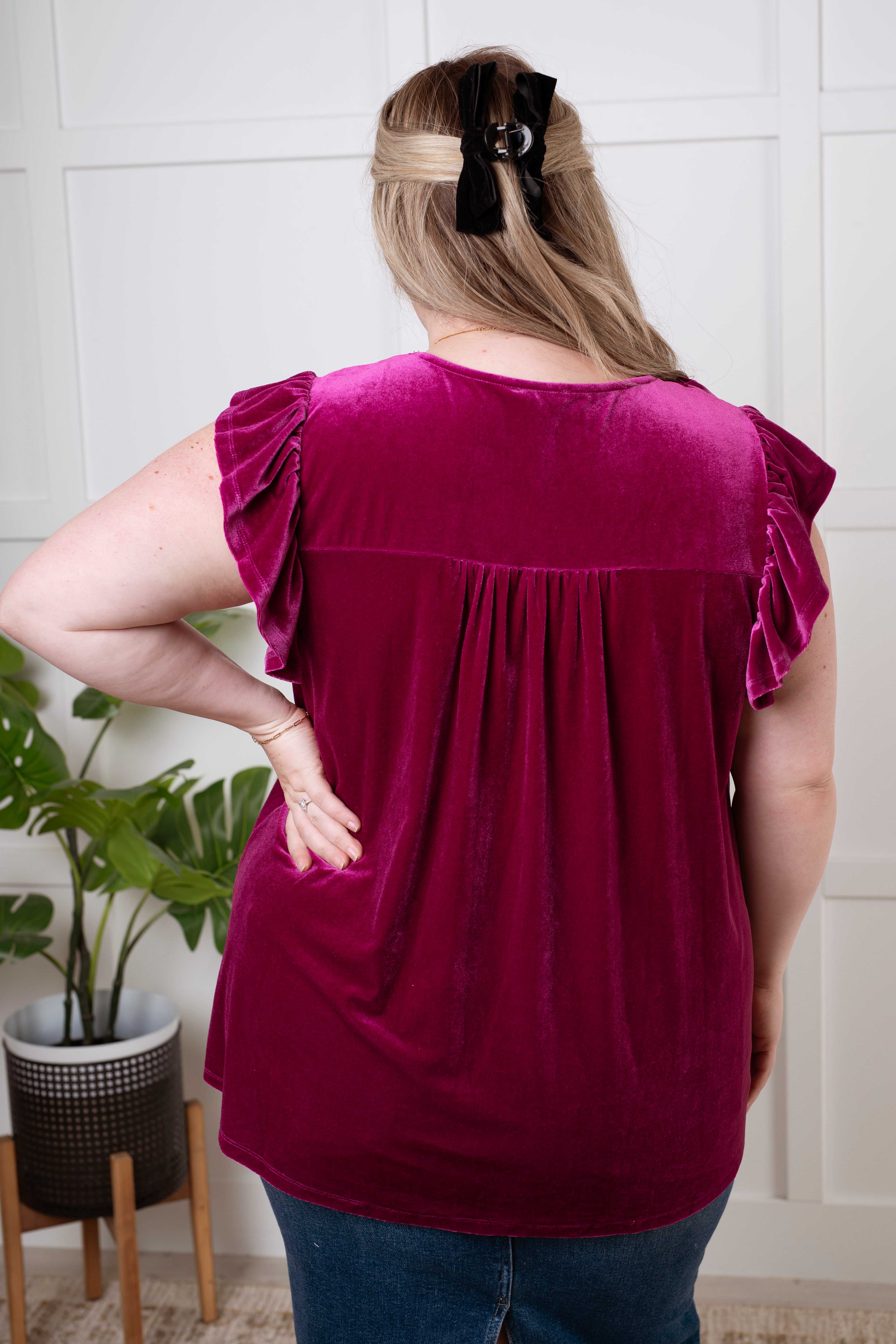 Velveteen Queen Blouse in Magenta - Charming Charlie