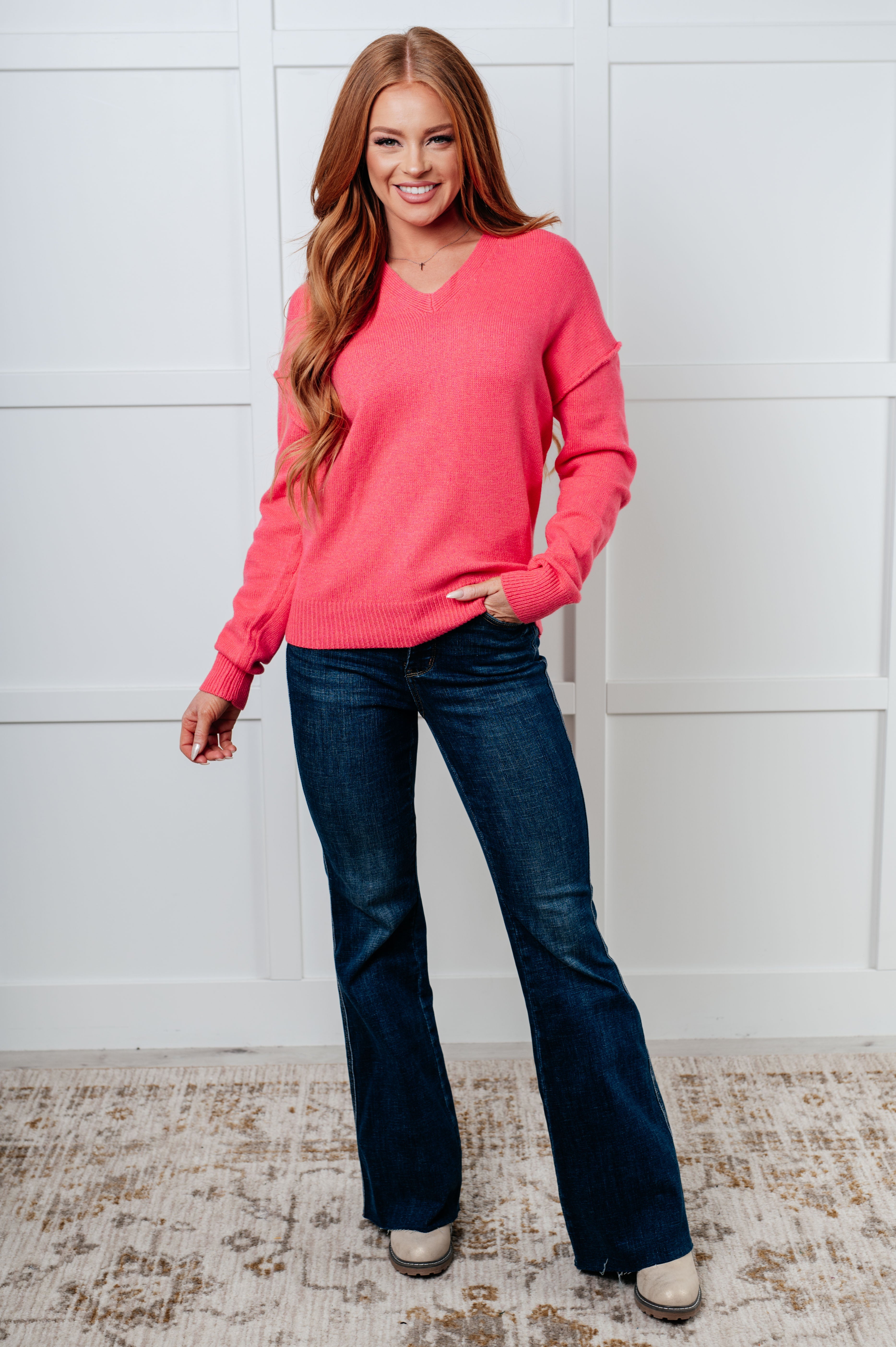 Very Understandable V-Neck Sweater in Pink - Charming Charlie