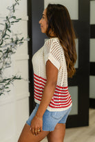 Vibes Don't Lie Net Tee Red Striped - Charming Charlie