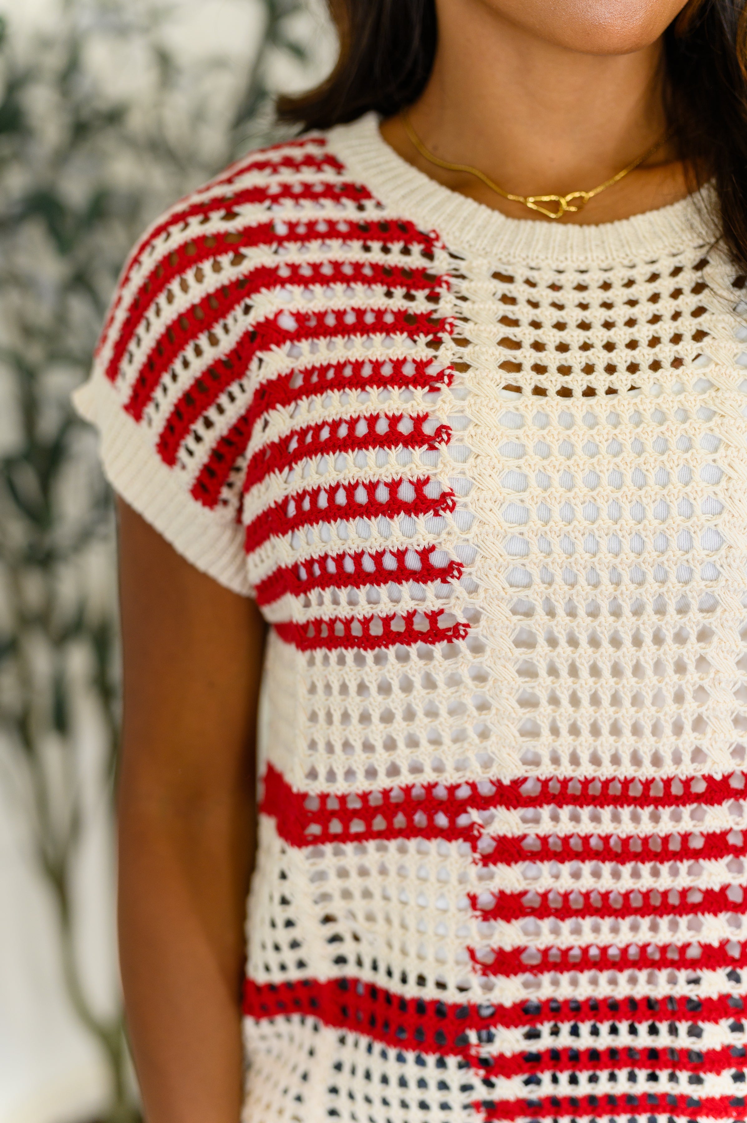 Vibes Don't Lie Net Tee Red Striped - Charming Charlie