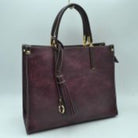 Violet Large Shoulder Vegan Leather Tassel Handbag For Women.&nbsp;High quality Vegan Leather is a luxurious and durable, Stay organized in style with this square-shaped shopper tote bag that is fully two contrasting interior and exterior solid colors. This vegan leather handbag includes an on-trend removable tassel embellishment. Guaranteed, This will be your go-to handbag.&nbsp;
